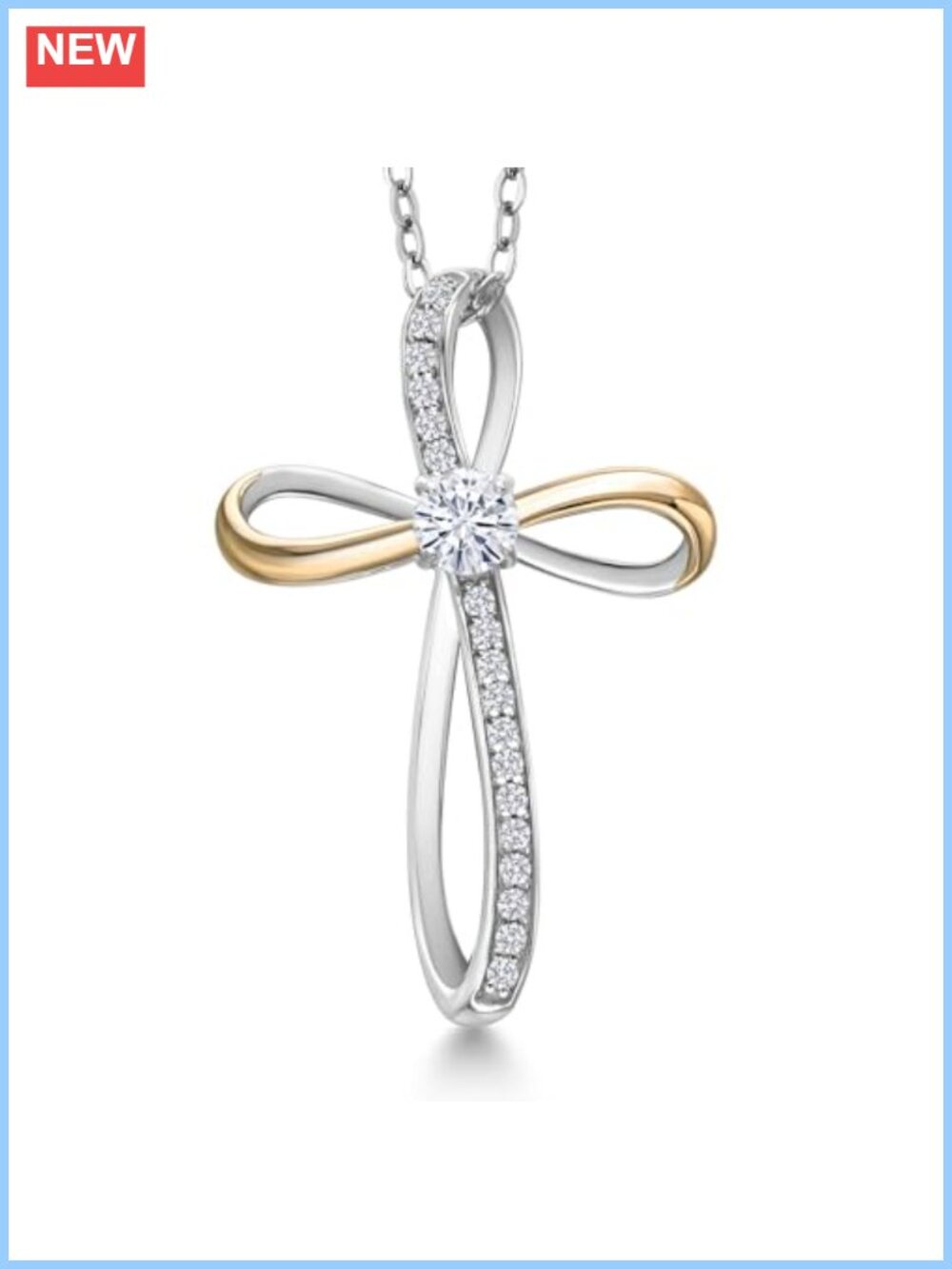 925 Sterling Silver 10K Yellow Gold Infinity Cross Birthstone Pendant Necklace